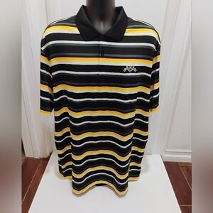 Nike Golf Performance Dri Fit Polo Shirt Black and Yellow Striped New Port Beach